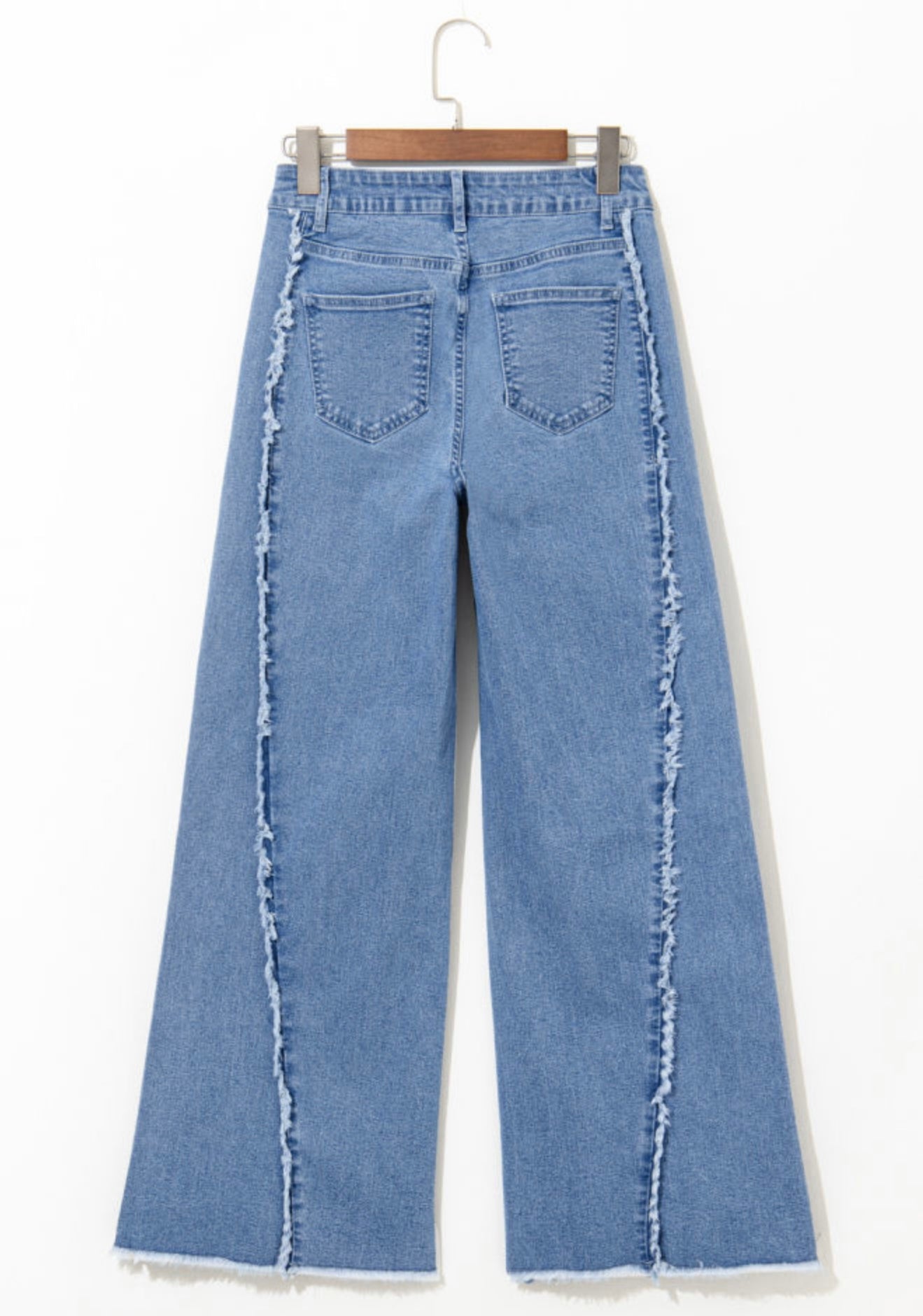 Beau Blue Vintage Stitching Raw Hem Flared Jeans