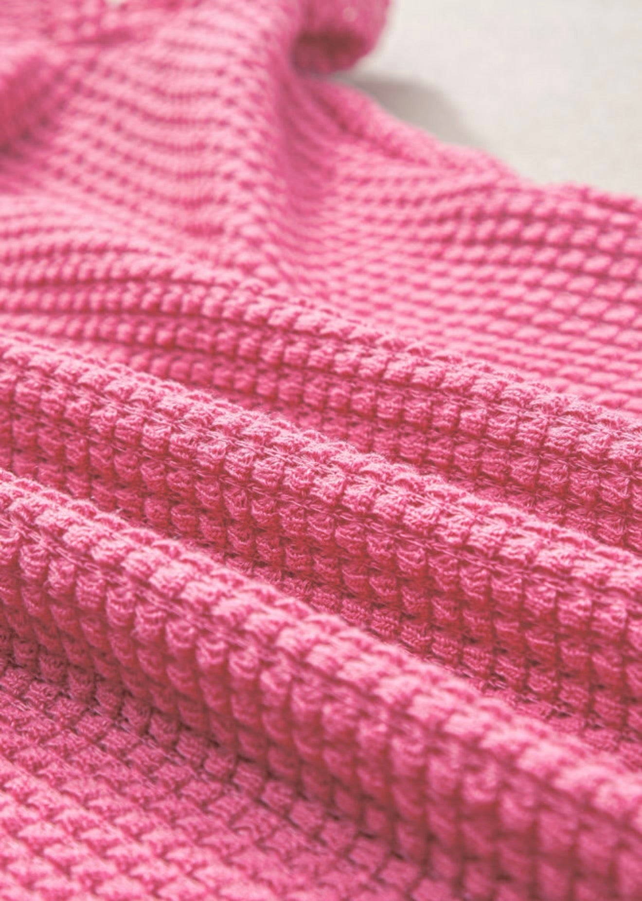 Bright Pink Waffle Knit Ruched Puff Sleeve Top