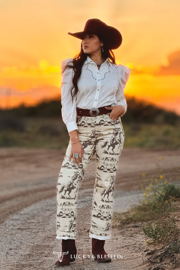 Beige Desert Printed High Rise Jeans - Curvy