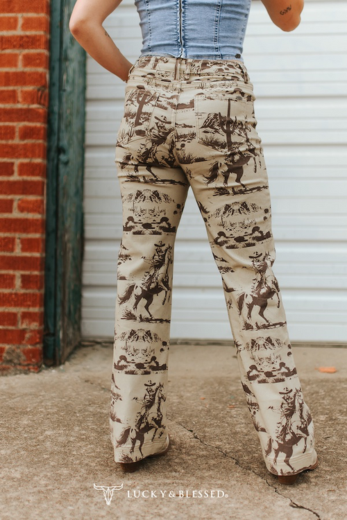 Beige Desert Printed High Rise Jeans - Curvy