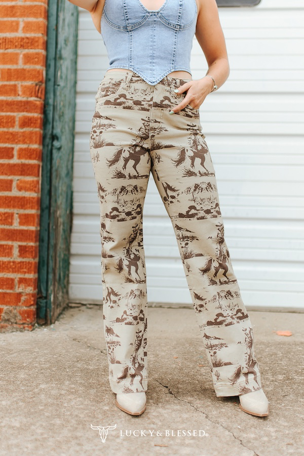 Beige Desert Printed High Rise Jeans - Curvy